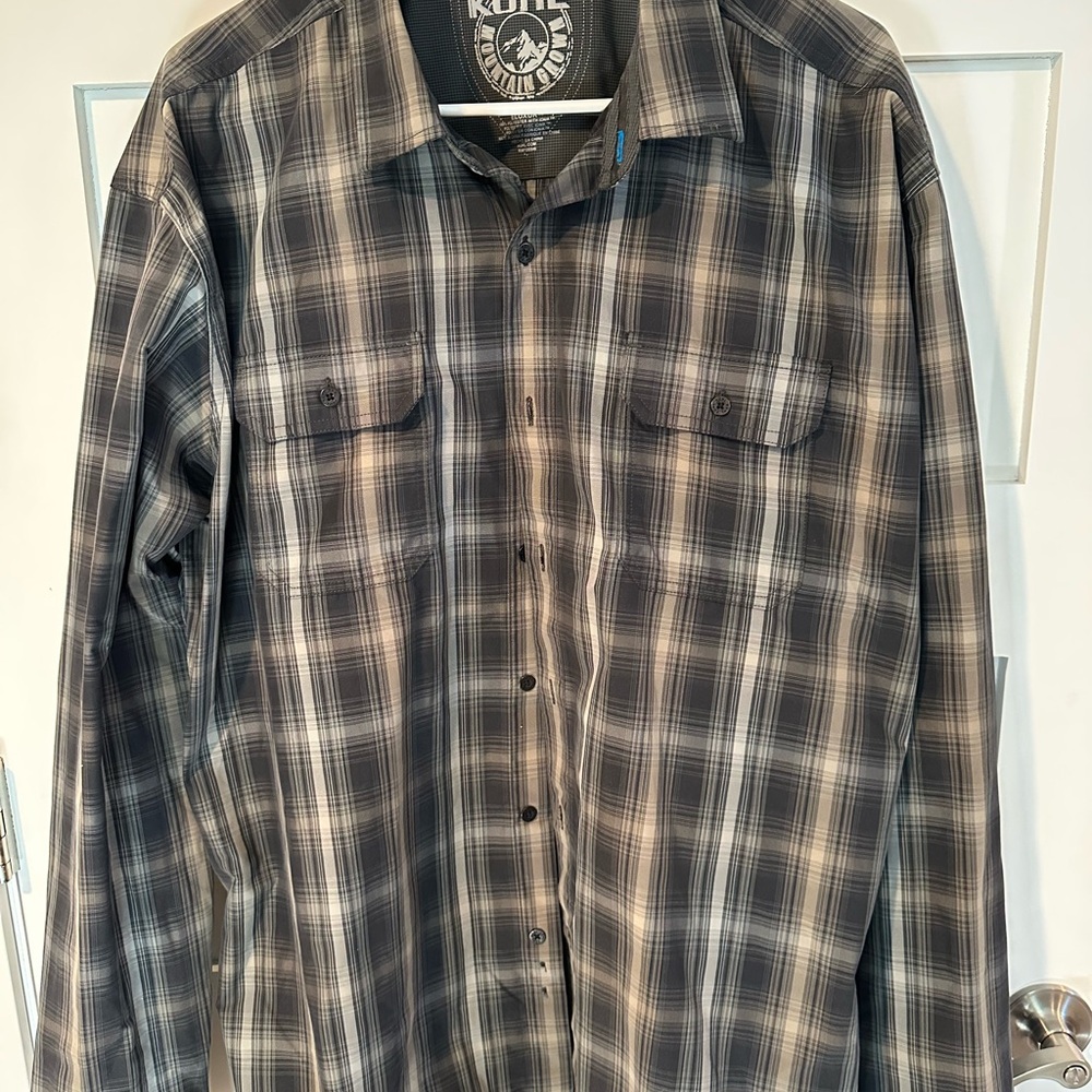 KUHL Eluxur Men's Plaid Long Sleeve Shirt - Black and Gray